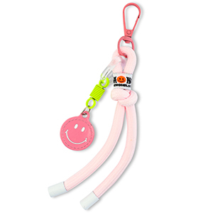 Portachiavi Smiley con cordino rosa chiaro-giallo neon-bianco
