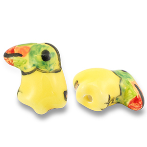 Perline di ceramica tucano giallo-verde-arancione