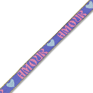 BY31&reg; Nastro con testo "Amour" blu lavanda-rosa-blu chiaro-oro