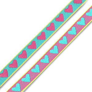 BY31&reg; Nastro con testo cuori verde turchese-rosa fucsia-giallo