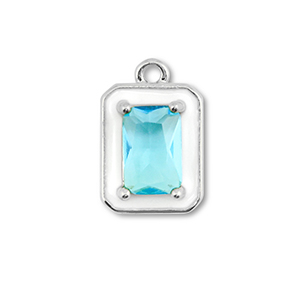 Metallo TQ in ottone ciondolo rettangolo argento-bianco-blu chiaro