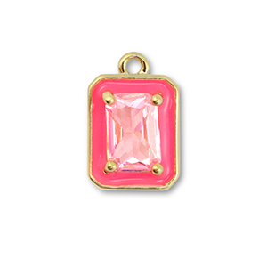 Metallo TQ in ottone ciondolo rettangolo oro-neon rosa-rosa chiaro
