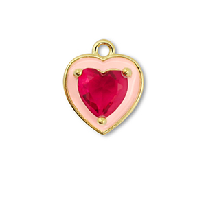 Metallo TQ in ottone ciondolo cuore oro-rosa crema-vino rosso bacca