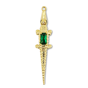 Metallo TQ in ottone ciondolo cocodrillo oro-verde scuro