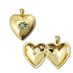 Ciondoli in ottone Eco-brass&reg; medaglione cuore stella oro-blu