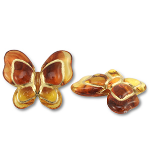 Perline in acrilico farfalla marrone cognac-oro