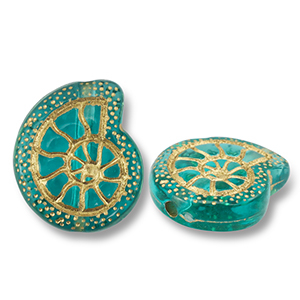 Perline in acrilico conchiglia blu ottanio-oro