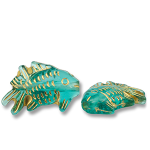 Perline in acrilico pesce verde ottanio-oro