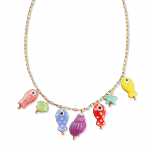 Collane in acciaio inossidabile con ciondolo pesce oro-multicolore
