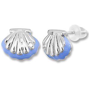 Metallo TQ in ottone orecchini conchiglia argento-blu carolina