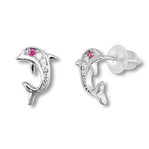 Metallo TQ in ottone orecchini delfino argento-rosa scuro