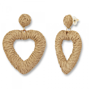 Orecchini rafia alla moda cuore marrone chiaro-oro