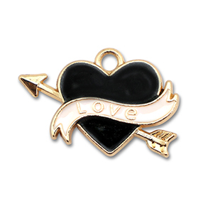 Ciondoli di metallo smalto cuore "love" oro-nero-bianco