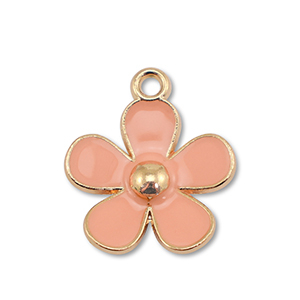 Ciondoli di metallo smalto fiore oro-rosa pesca
