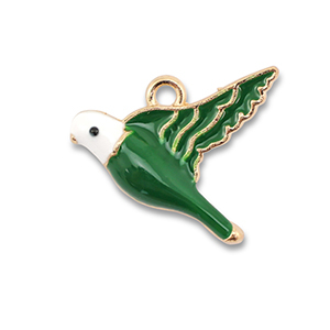 Ciondoli di metallo smalto uccello oro-verde scuro-bianco