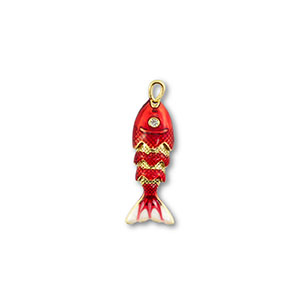 Ciondoli in ottone Eco-brass&reg; pesce oro-rosso-bianco
