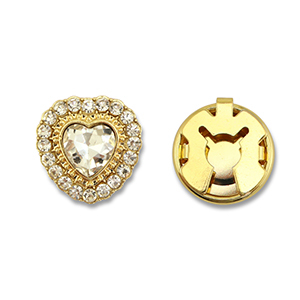 Copri bottoni in ottone Eco-brass&reg; zircone cuore oro-cristallo