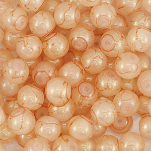 Perline di vetro con glitterato 8mm arancione corallo-oro
