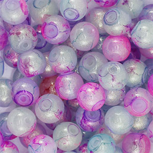 Perline di vetro con glitterato 6mm multicolore viola-oro