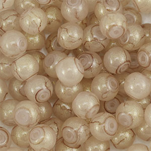 Perline di vetro con glitterato 4mm beige-oro