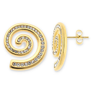 Orecchini in acciaio inossidabil spirale con strass oro-trasparente