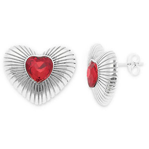 Orecchini in acciaio inossidabil cuore argento-rosso