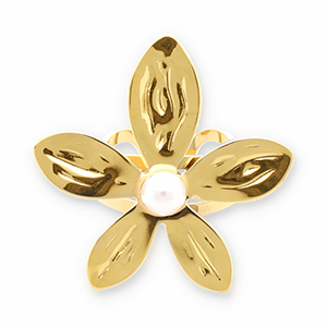 Anelli in acciaio inossidabile fiore con perla oro-bianco