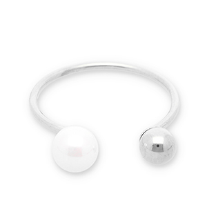 Anelli in acciaio inossidabile perle argento-bianco