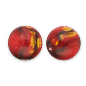Perline in resina con glitterato 14mm rosso-oro