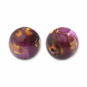 Perline in resina con glitterato 14mm viola-oro
