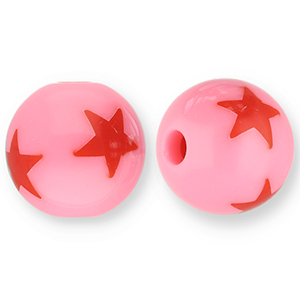 Perline in acrilico 12 mm con stella rosa-rosso