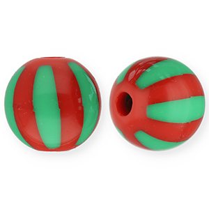 Perline in acrilico 12 mm con strisce rosso-verde