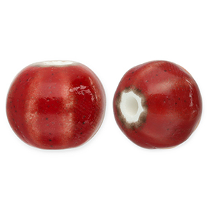 Perline di ceramica con strisce 12mm rosso scuro