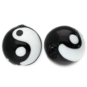 Perline di vetro Yin & Yang nero-bianco