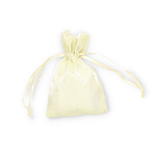 Sacchetti in raso con strass giallo vaniglia-argento