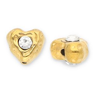 Perline in acciaio inossidabile cuore con strass oro-trasparente