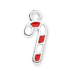 Ciondoli di metallo DQ bastoncini di zucchero argento antico-bianco-rosso (privo di nichel)
