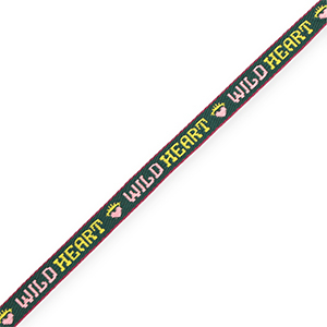 BY31&reg; Nastro con testo "Wild Heart" verde scuro-rosa chiaro-amarillo-viola