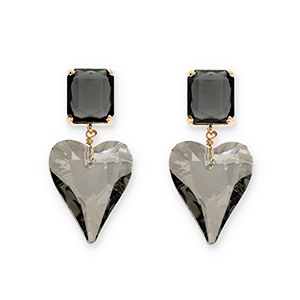 Orecchini di Crystal Glass rettangolo-cuore grigio scuro-grigio