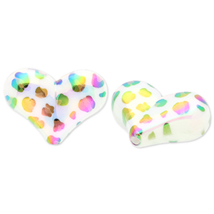 Perline in acrilico cuore con stampa leopardo bianco-marrone-nero-rivestimento AB