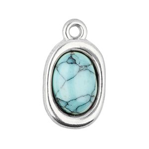 Ciondoli in acciaio inossidabile ovale con pietra naturale howlite argento-blu chiaro