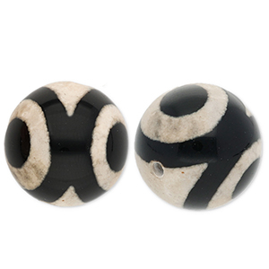 Perline di pietra naturale Calcedonio 16mm nero-beige sabbia