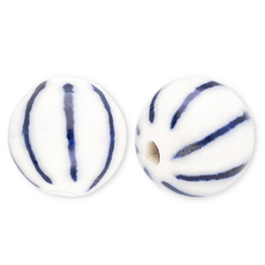 Perline di ceramica 10mm con strisce biancastro-blu Delft