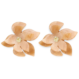 Orecchini resina alla moda fiore marrone marmo-oro
