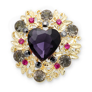Broches cuore oro-viola-verde-rosa scuro