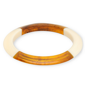 Bracciali bangle in resina trasparente marrone ambra-bianco avorio