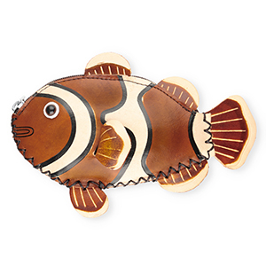 Portafogli piccoli in pelle pesce pagliaccio marrone-beige sabbia-nero-bianco