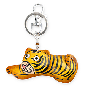 Portachiavi in pelle tigre arancione-giallo-nero-bianco