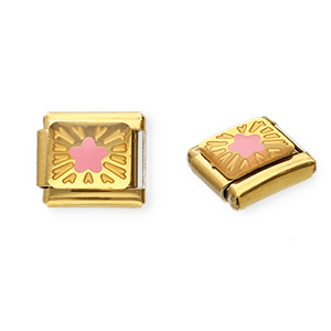 Link-tessera per bracciale italiano con ciondoli in acciaio inossidabile stella oro-rosa-giallo
