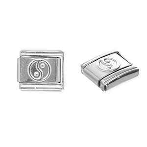 Link-tessera per bracciale italiano con ciondoli in acciaio inossidabile Yin & Yang argento